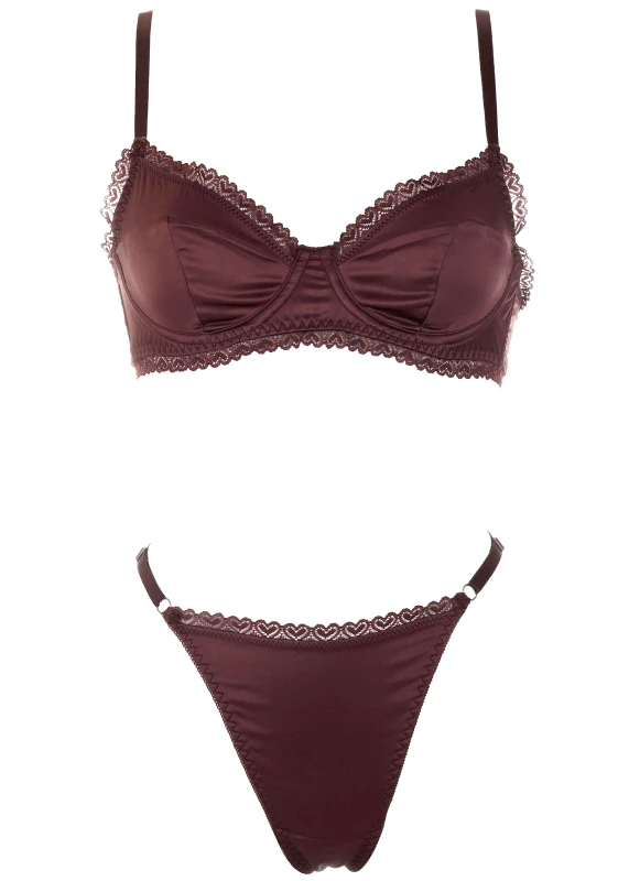 gsecret Γυναικείο set sexy σατέν εσώρουχα MARRON