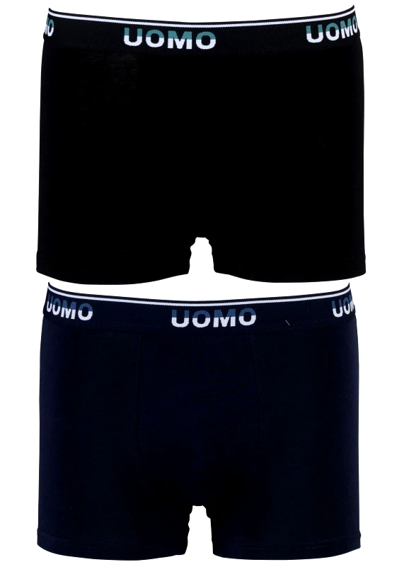 UOMO Boxer Uomo cotton με φαρδύ εξωτερικό λάστιχο 2pack. ΜΠΛΕ ΜΑΥΡΟ