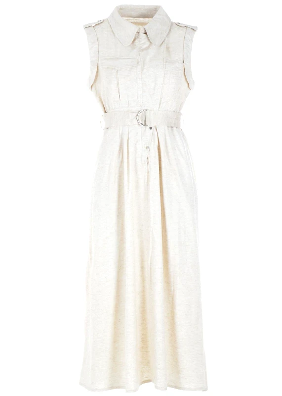 MY STAR Γυναικείο φόρεμα safari μονόχρωμο ΜΠΕΖ