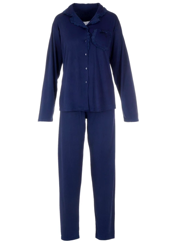 gsecret Γυναικεία πιτζάμα με κουμπιά μονόχρωμη NAVY