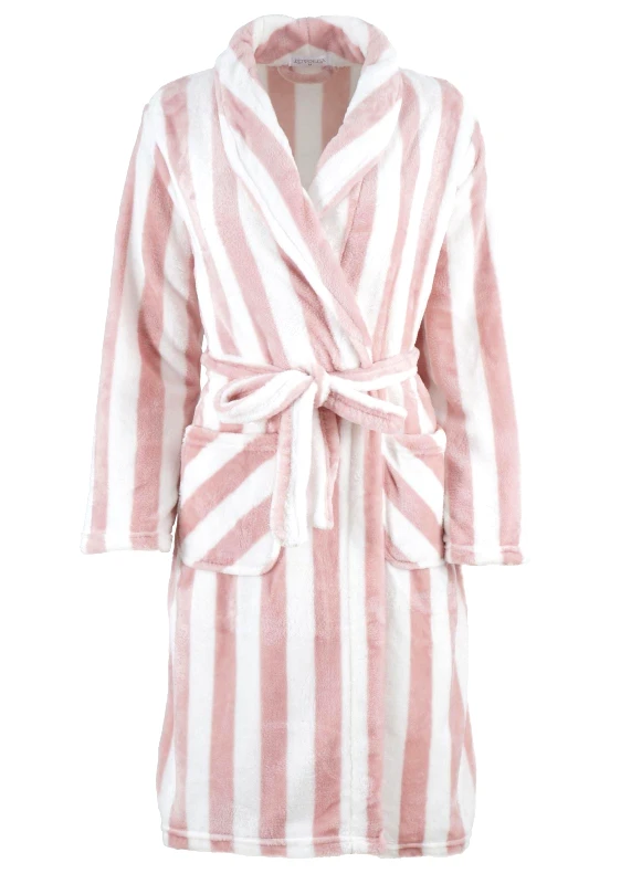 gsecret Γυναικεία ρόμπα veloute με ζώνη ριγέ. ΡΟΖ