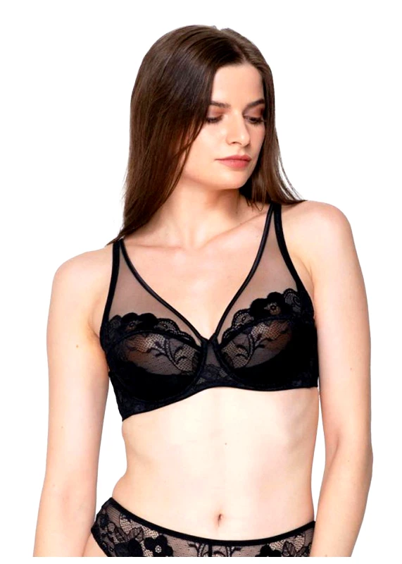 LUNA Γυναικείο σουτιέν LUNA PANDORA balconette see throught λεπτομέρειες και δαντέλα ΜΑΥΡΟ