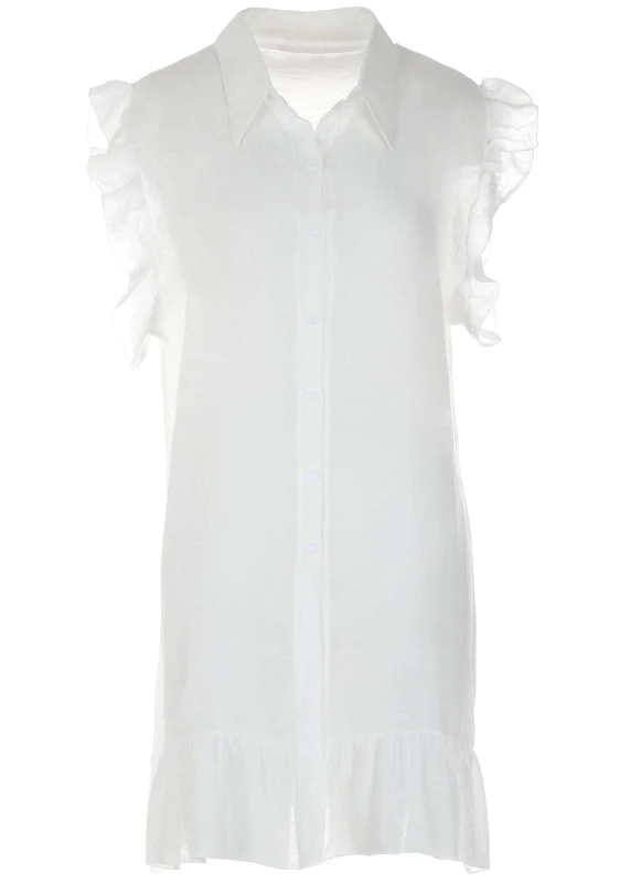 gsecret Γυναικείο καφτάνι μονόχρωμο με βολάν.Summer Collection ΛΕΥΚΟ