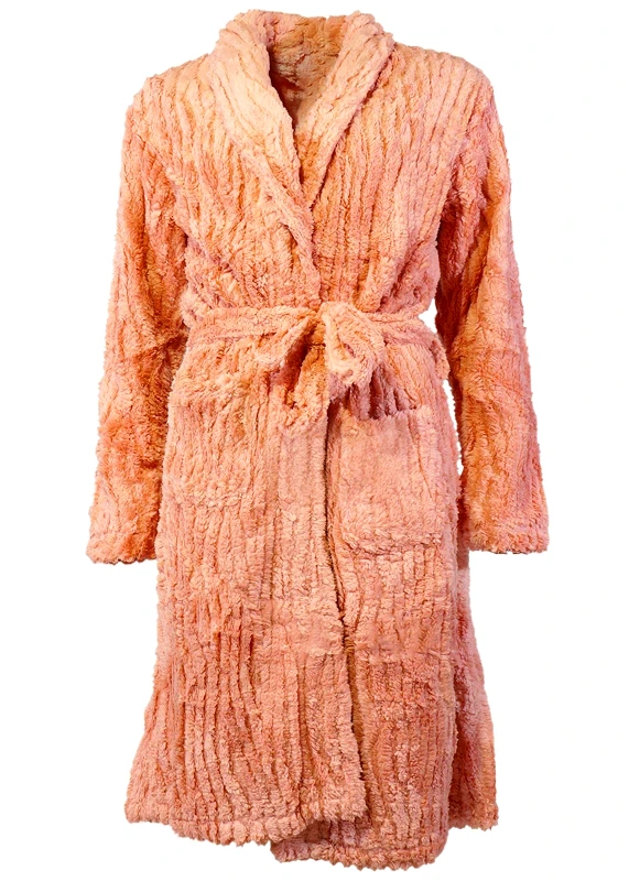 gsecret Γυναικεία fleece μονόχρωμη ρόμπα ανάγλυφες ρίγες. Homewear Collection ΣΟΜΟΝ