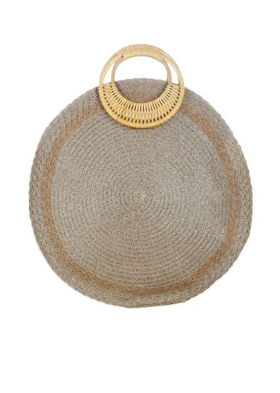 gsecret Γυναικεία στρογγυλή ψάθινη τσάντα χειρός SAND