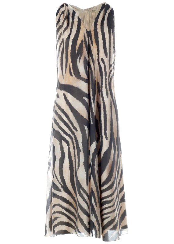 MIHOS Γυναικείο maxi φόρεμα V ντεκολτέ all print.Elegance Style ANIMAL