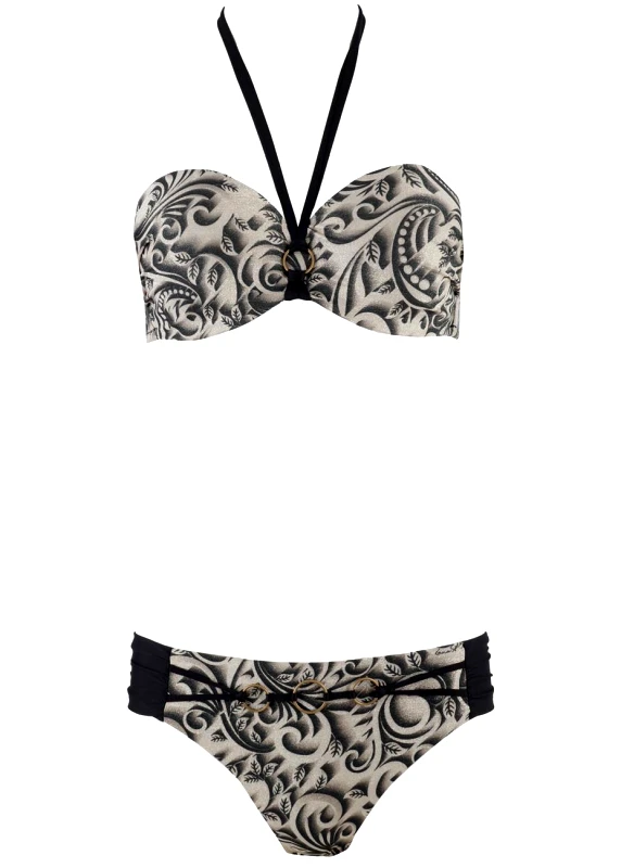 LUNA Σέτ μαγιό LUNA floral-prit εξαιρετική στήριξη καλύπτει D cup. Elegance collection ΜΑΥΡΟ