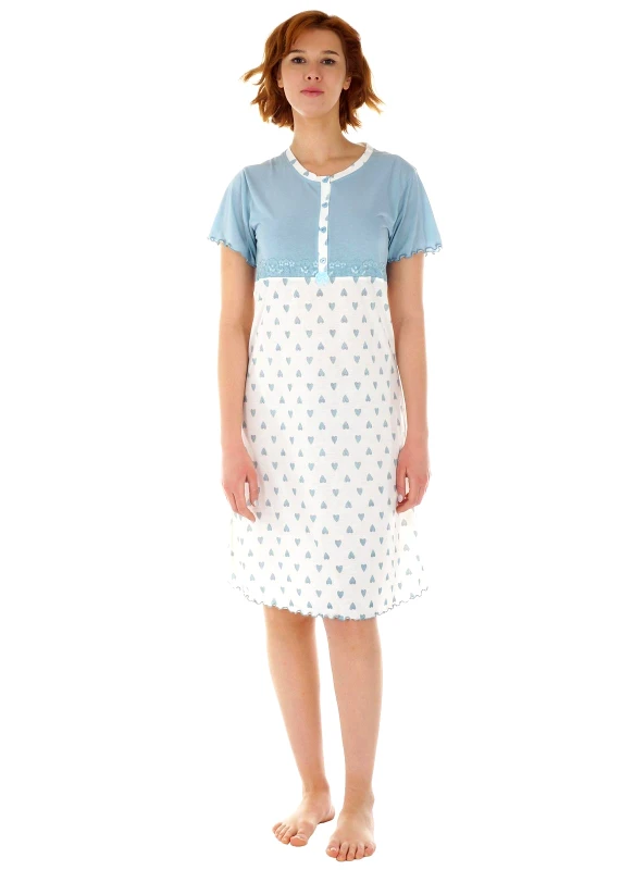 gsecret Γυναικείο νυχτικό κοντό μανίκι φάσα δαντέλας print hearts. ΣΙΕΛ