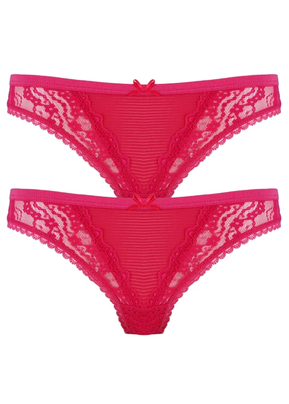 gsecret Γυναικείο string cotton & διακοσμητική δαντέλα. 2 τεμ ΦΟΥΞΙΑ