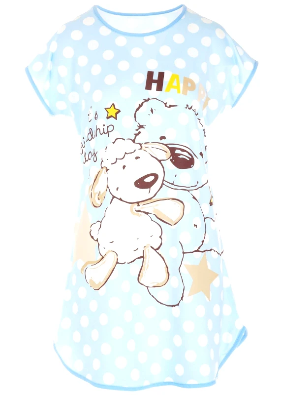 gsecret Γυναικείο νυχτικό κοντό μανίκι logo Happy ΣΙΕΛ