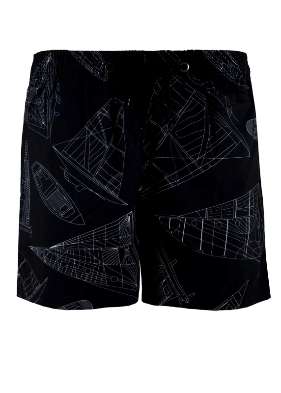 gsecret Μαγιό αντρικό σόρτς τσέπη boat print. Summer collection ΜΑΥΡΟ