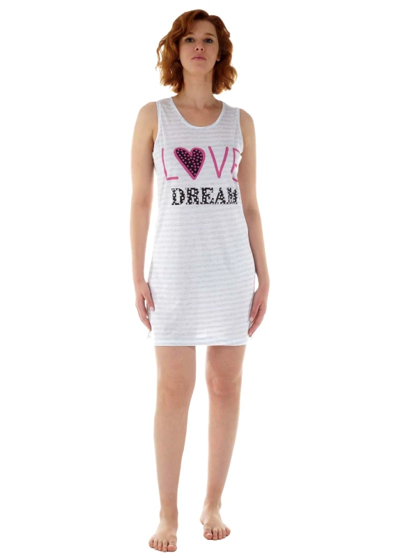 gsecret Γυναικείο νυχτικό φαρδιές τιράντες ριγέ "Love Dream" ΓΚΡΙ
