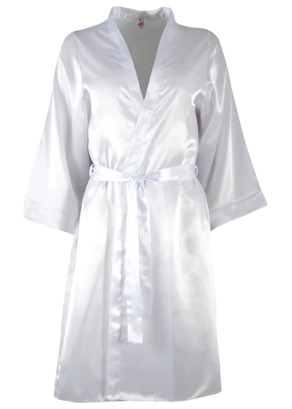 gsecret Γυναικεία ρόμπα saten με ζωνάκι στη μέση. Elegance style. ΛΕΥΚΟ