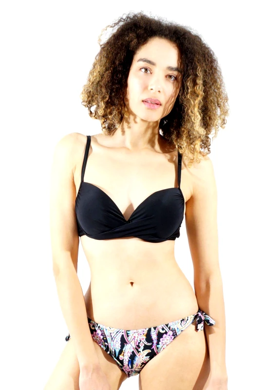 gsecret Γυναικείο set bikini αποσπώμενη ενίσχυση bikini all print κανονική γραμμή δετό στο πλάϊ. Cup B ΜΑΥΡΟ