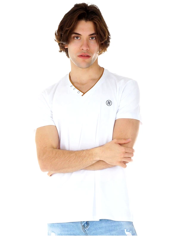 gsecret Ανδρική μπλούζα V σε Oversize γραμμή. ΛΕΥΚΟ