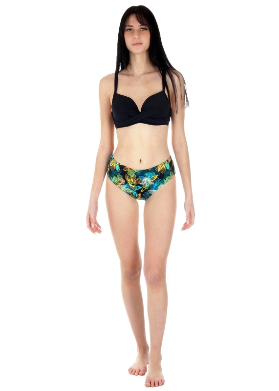gsecret Γυναικείο σετ μαγιό bikini ενσωματωμένη ενίσχυση slip all print.Καλύπτει D-E CUP ΜΑΥΡΟ