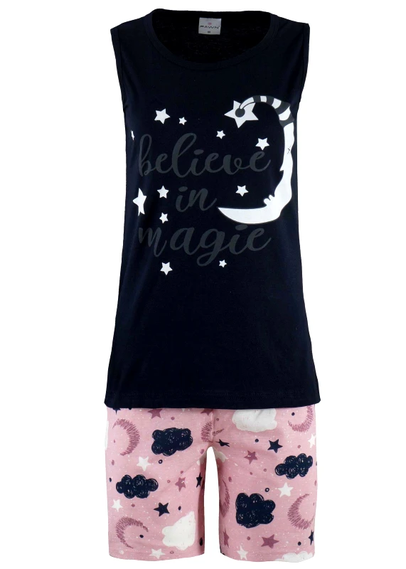 Fawn Γυναικείο baby-doll Fawn στάμπα Believe in magie. ΜΑΥΡΟ