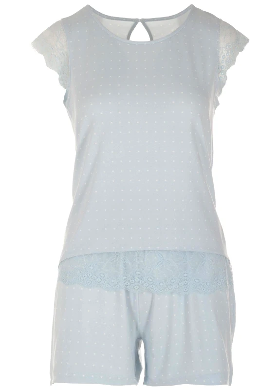 gsecret Γυναικείο baby doll all print pois λεπτομέρειες δαντέλας.Homewear Collection BABY BLUE