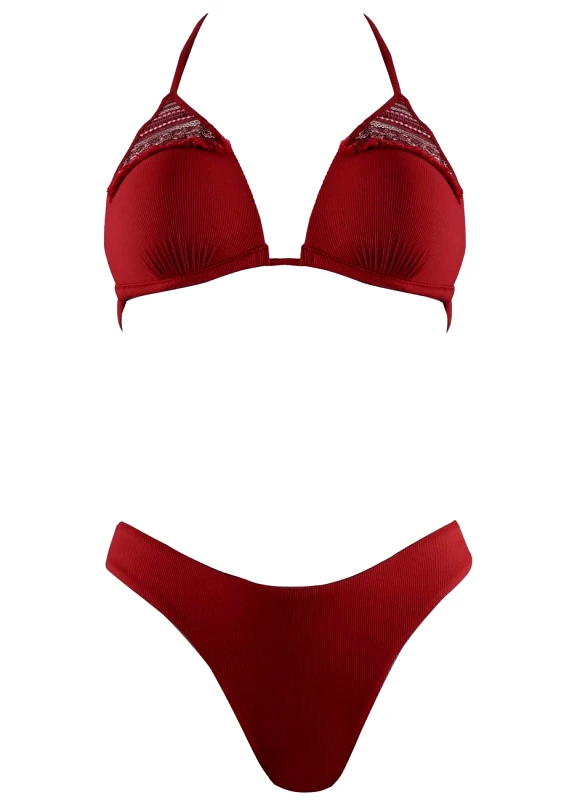 gsecret Σέτ μαγιό ενισχυμένο τρίγωνο bikini κανονική γραμμή. Καλύπτει B cup ΜΠΟΡΝΤΩ