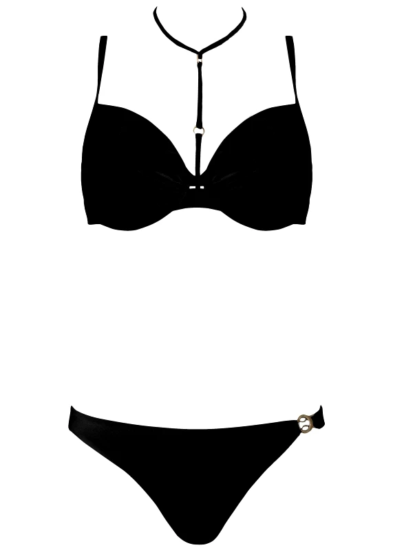 gsecret Σέτ μαγιό επένδυση bikini κανονική γραμμή D Cup.Αποσπώμενο κορδόνι λαιμού. ΜΑΥΡΟ