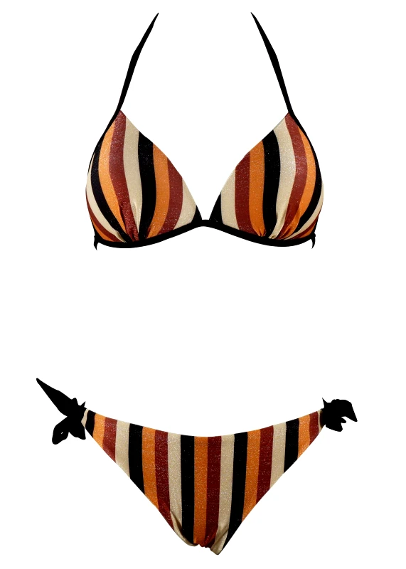 gsecret Γυναικείο set bikini bra push-up με ρίγες και slip με δέσιμο. Καλύπτει C Cup. COPPER