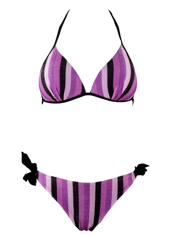 gsecret Γυναικείο set bikini bra push-up με ρίγες και slip με δέσιμο. Καλύπτει C Cup. ΜΩΒ