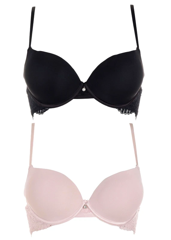 gsecret Γυναικείο σουτιέν extra boost πλάτη με δαντέλα .Καλύπτει B Cup ΜΑΥΡΟ ΡΟΖ