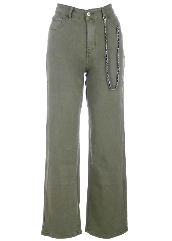 gsecret Γυναικεία jean παντελόνα high waist. Denim Collection ΧΑΚΙ