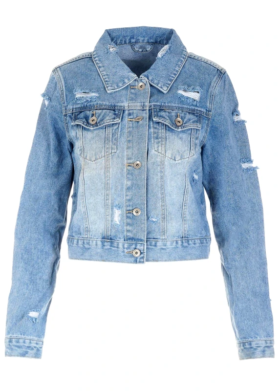 gsecret Γυναικείο jacket jean με σκισίματα.Denim Collection. JEAN