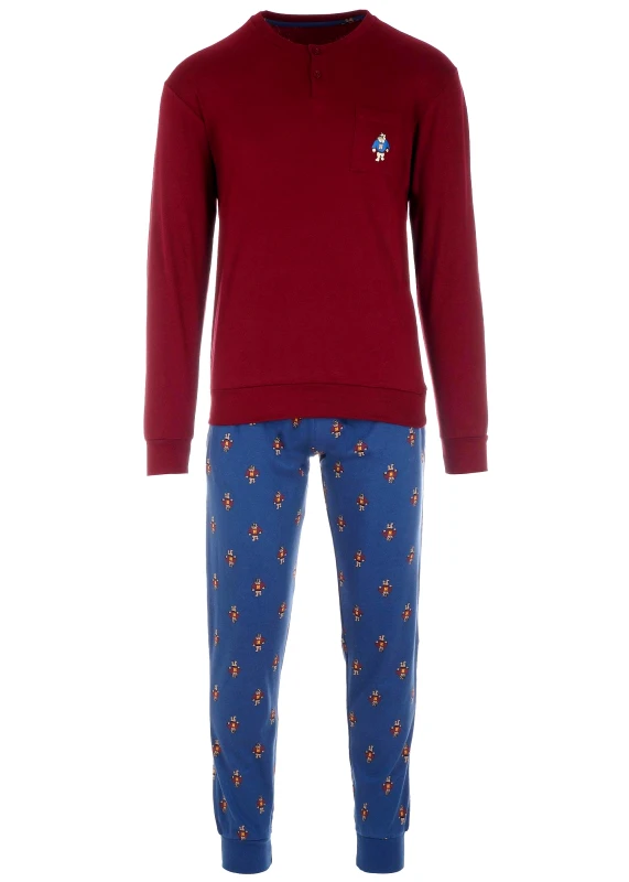 gsecret Ανδρική πιτζάμα σετ μπλούζα με τσεπάκι all print παντελόνι.Homewear Collection ΜΠΟΡΝΤΩ