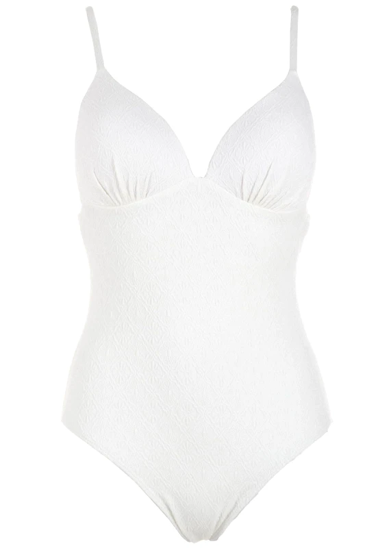 gsecret Γυναικείο ολόσωμο μαγιό μονόχρωμο ανάγλυφα σχέδια.Καλύπτει B-C Cup ΛΕΥΚΟ