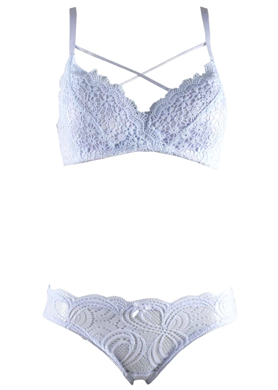 gsecret Σέτ σουτίεν-bralette ενισχυμένο χωρίς μπανέλα & brief-slip δαντέλα. Καλύπτει B cup. Lace collection ΛΕΥΚΟ