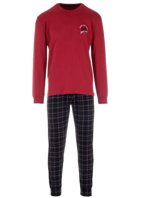 gsecret Ανδρική πιτζάμα Believe Your Power παντελόνι all print καρό.Homewear Collection ΜΠΟΡΝΤΩ