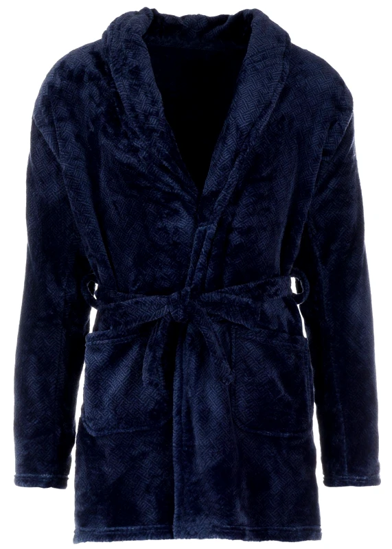 gsecret Ανδρική ρόμπα fleece ζώνη τσέπες NAVY