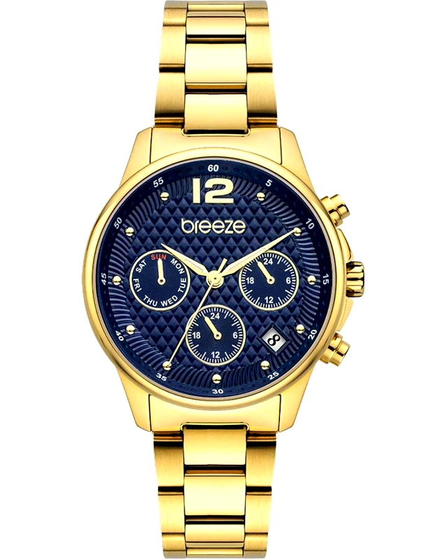 Breeze BREEZE Enigma Dual Time - 212431.3, Gold case with Stainless Steel Bracelet