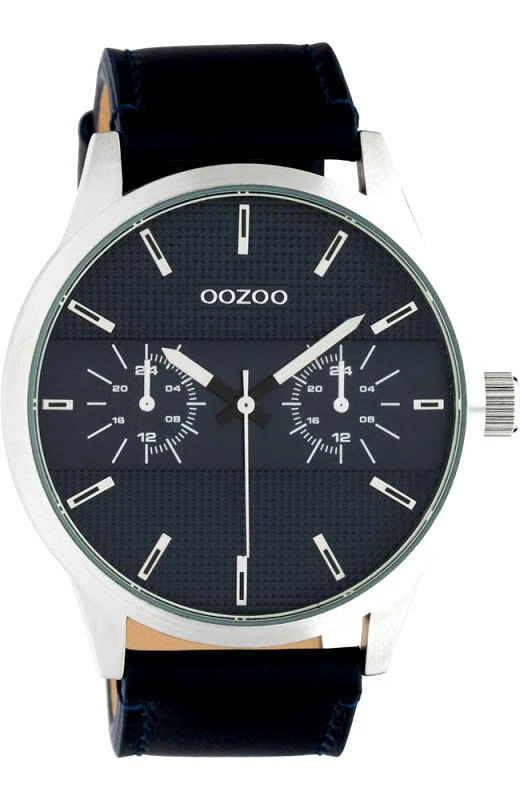Oozoo OOZOO Timepieces XL - C10536, Silver case with Blue Leather Strap