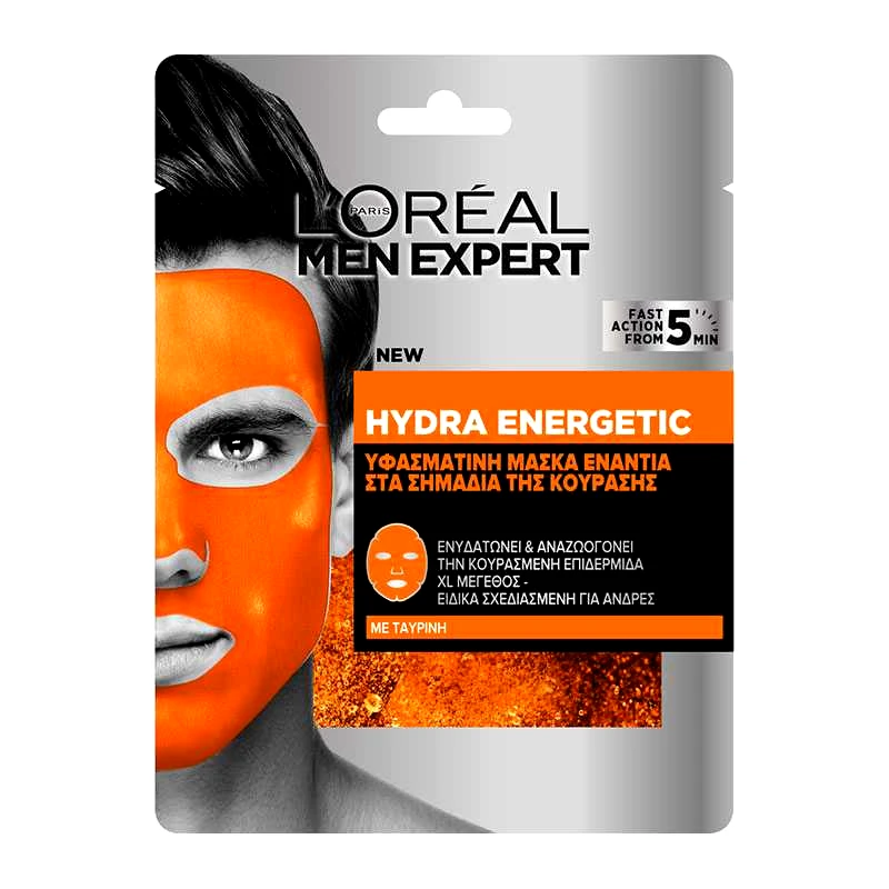 L''OREAL PARIS MEN EXPERT Hydra Energetic Υφασμάτινη Μάσκα Ενάντια Στα Σημάδια Της Κούρασης