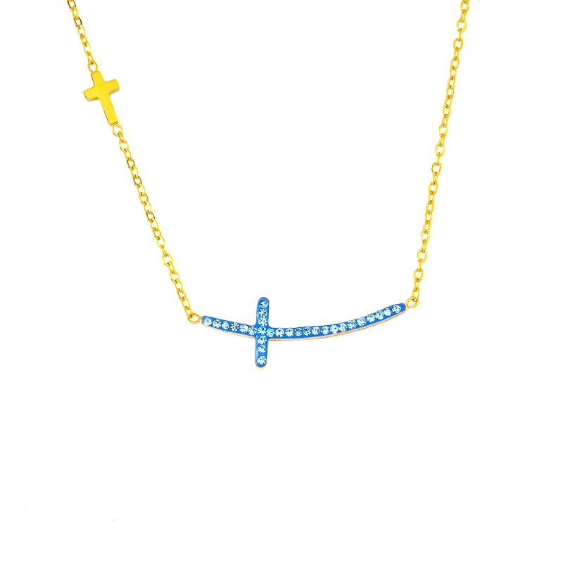 POWER OF SYMBOL Σταυρός Με Γαλάζιες Πέτρες - Επίχρυσος
