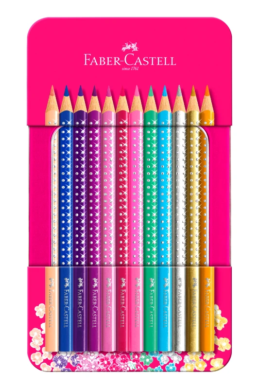 FABER-CASTELL Faber-Castell Μεταλλική Κασετίνα με 12 Ξυλομπογιές Sparkle - 077201737
