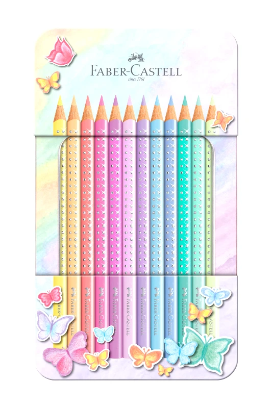 FABER-CASTELL Faber-Castell Μεταλλική κασετίνα 12 ξυλομπογιές Sparkle παστέλ - 077201910