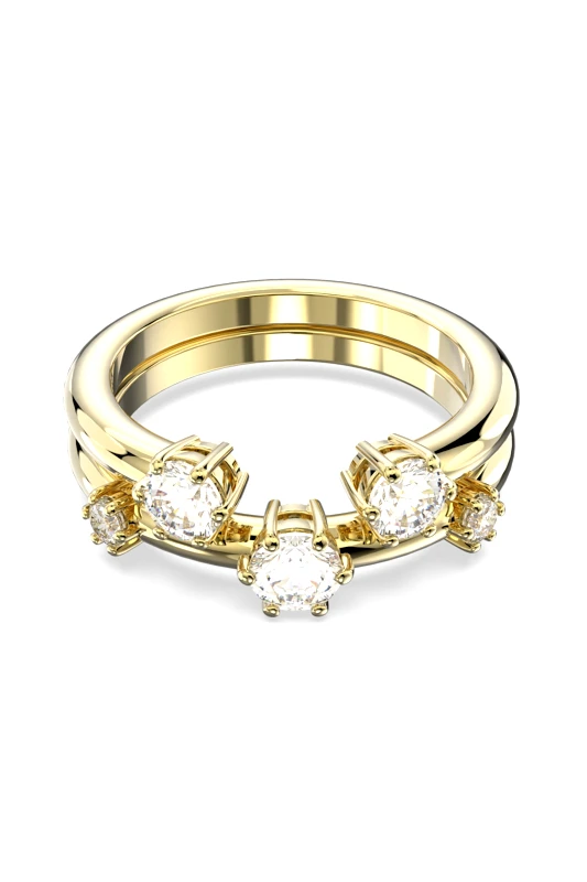SWAROVSKI Swarovski δαχτυλίδι σετ, στρογγυλή κοπή, λευκό, επιμετάλλωση σε χρυσαφί τόνο "Constella" (2 τεμάχια) - 5640964