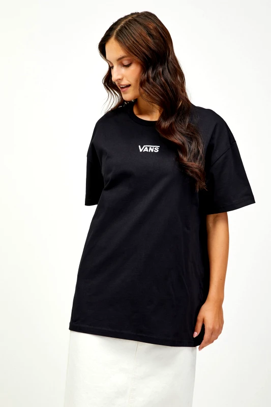 VANS Vans γυναικείο T-shirt μονόχρωμο με με κεντημένο λογότυπο Oversized Fit "Flying V" - VN0A7YUTBLK1 Μαύρο