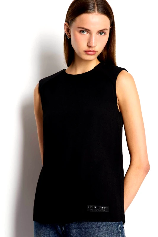 ARMANI EXCHANGE Armani Exchange γυναικείο αμάνικο crepe top μονόχρωμο με contrast logo print - 6RYH25YN1PZ Μαύρο
