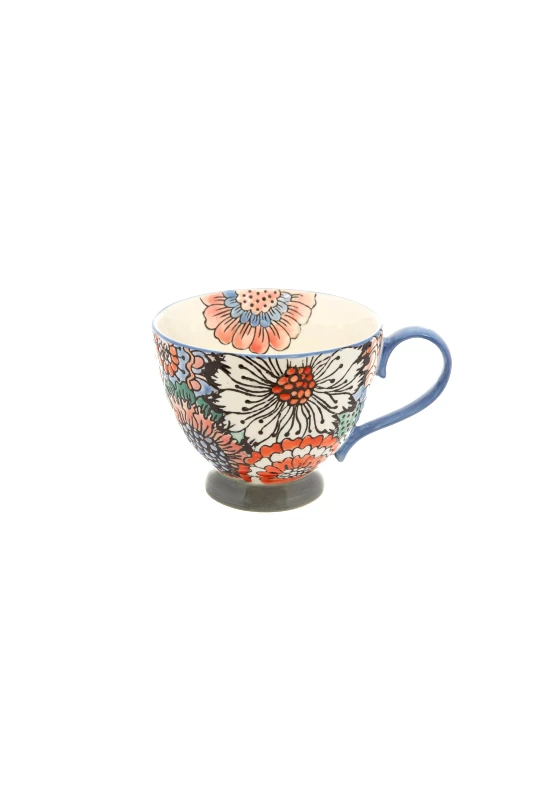 COINCASA Coincasa φλυτζάνι κεραμικό με χειροποίητο floral σχέδιο 9 x 12 cm - 007109049 Πορτοκαλί