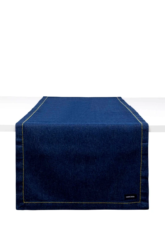 COINCASA Coincasa βαμβακερό denim ράνερ μονόχρωμο 140 x 40 cm - 007358127 Denim Blue Σκούρο