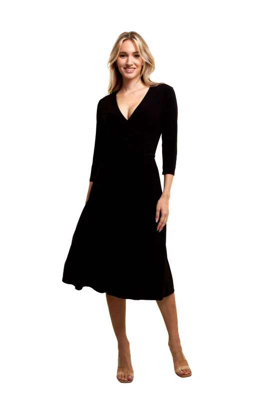 LAUREN RALPH LAUREN Lauren Ralph Lauren γυναικείο midi φόρεμα κρουαζέ με ζώνη στη μέση - 250769904004 Μαύρο