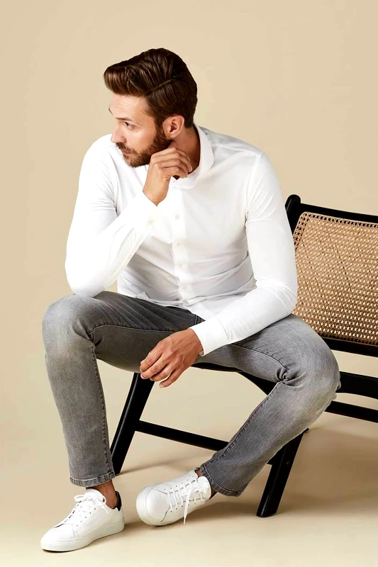 PROFUOMO Profuomo ανδρικό πουκάμισο μονόχρωμο Slim Fit "Japanese Knitted" - PP2HC10006 Λευκό