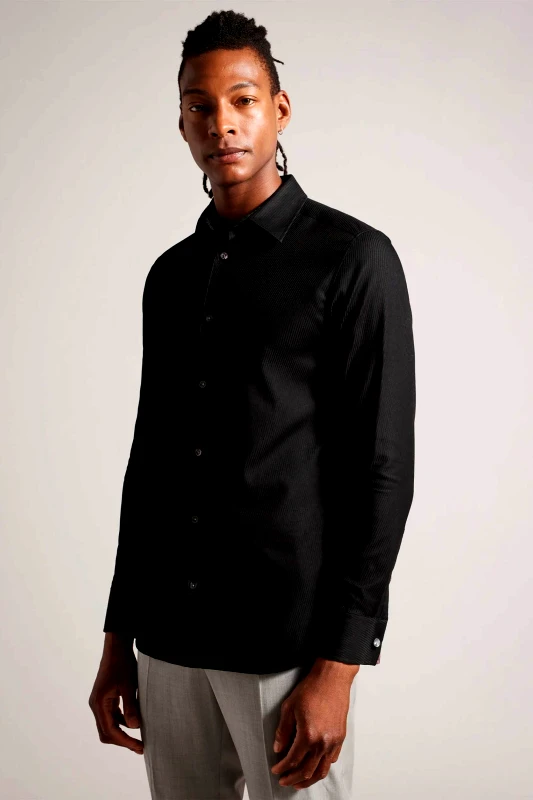 TED BAKER Ted Baker ανδρικό πουκάμισο με textured ριγέ σχέδιο "Lecce" - 271741 Μαύρο