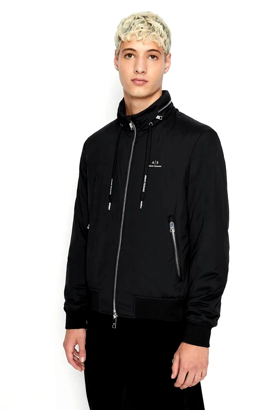 ARMANI EXCHANGE Armani Exchange ανδρικό μπουφάν μονόχρωμο με κουκούλα και λογότυπο - 8NZB60ZN97Z Μαύρο