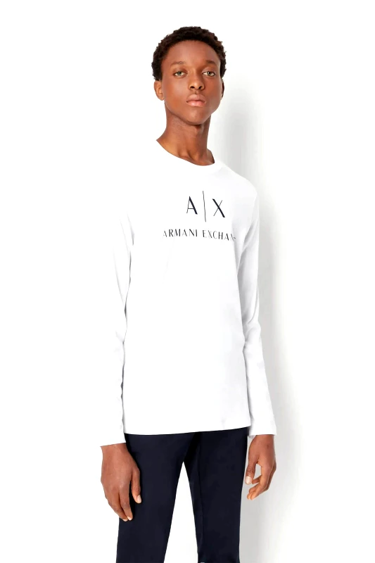 ARMANI EXCHANGE Armani Exchange ανδρική μακρυμάνικη μπλούζα με logo print - 8NZTCHZ8H4Z Λευκό